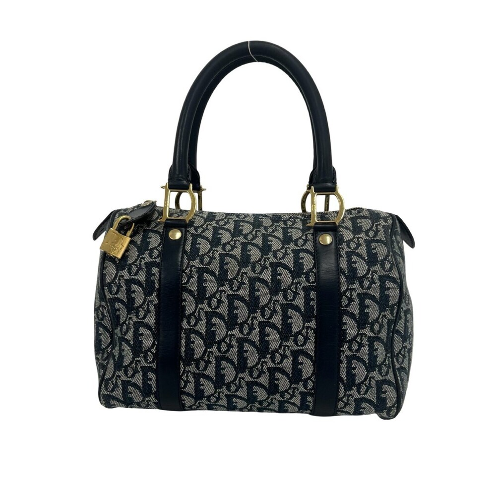 Christian Dior Trotter Canvas Leather Genuine Handbag Mini Boston Bag Navy 34692